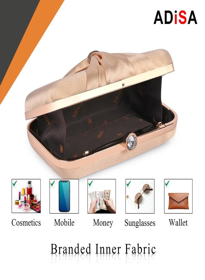 ADISA bow formal party clutch with gold chain for women and girls (CL102-GOL) - Image 4